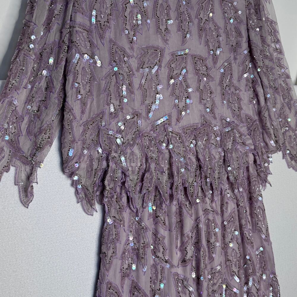 Vintage 1980s Emily Daniel Silk Beaded Sequin Leaf Hem Top Skirt Set Large - Picture 7 of 16